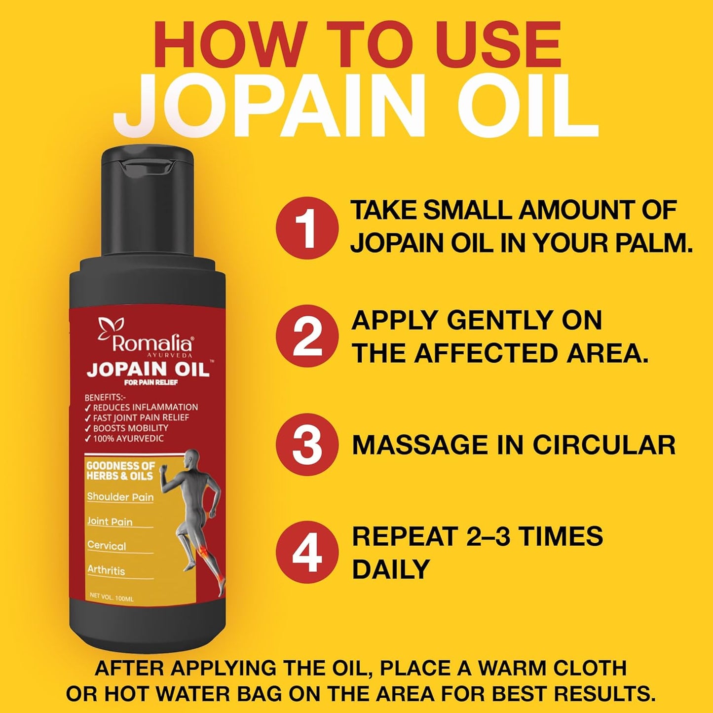 Benefits of Romalia Orthopedic Joint Oil pain relief for joints muscles and inflammation