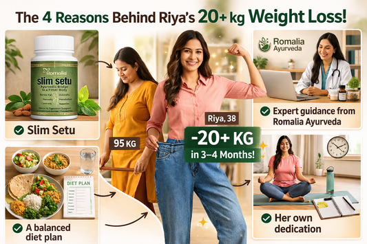 Riya’s Inspiring Weight Loss Journey                                                                                                                                              From 95 kg to 75 kg in Just 92 Days with Slim Setu by Romalia Ayurveda