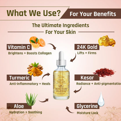 24K Gold Face Serum | Brightening & Anti-Aging with Saffron, Vitamin C & Turmeric | 30ml