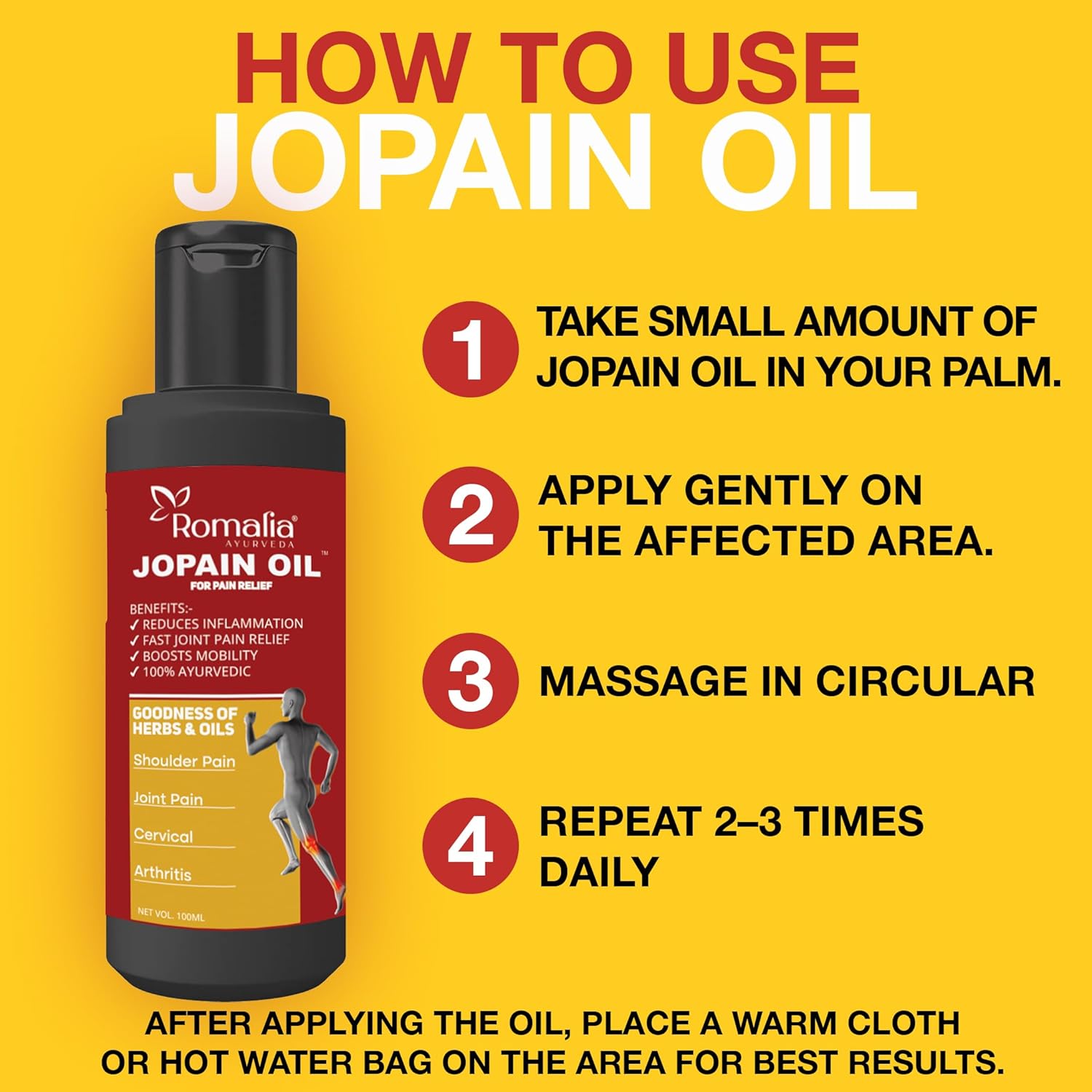 Benefits of Romalia Orthopedic Joint Oil pain relief for joints muscles and inflammation