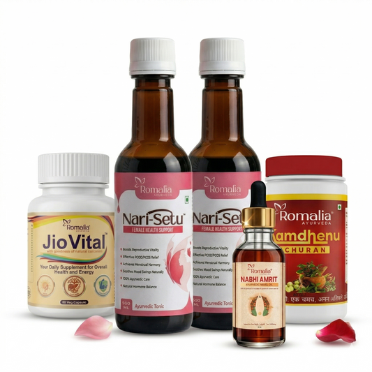 Women Wellness Kit (PCOS/PCOD & Thyroid + Digestive Wellness Combo | NariSetu  + Jio Vital + Nabhi Amrit + Kamdhenu Churan)