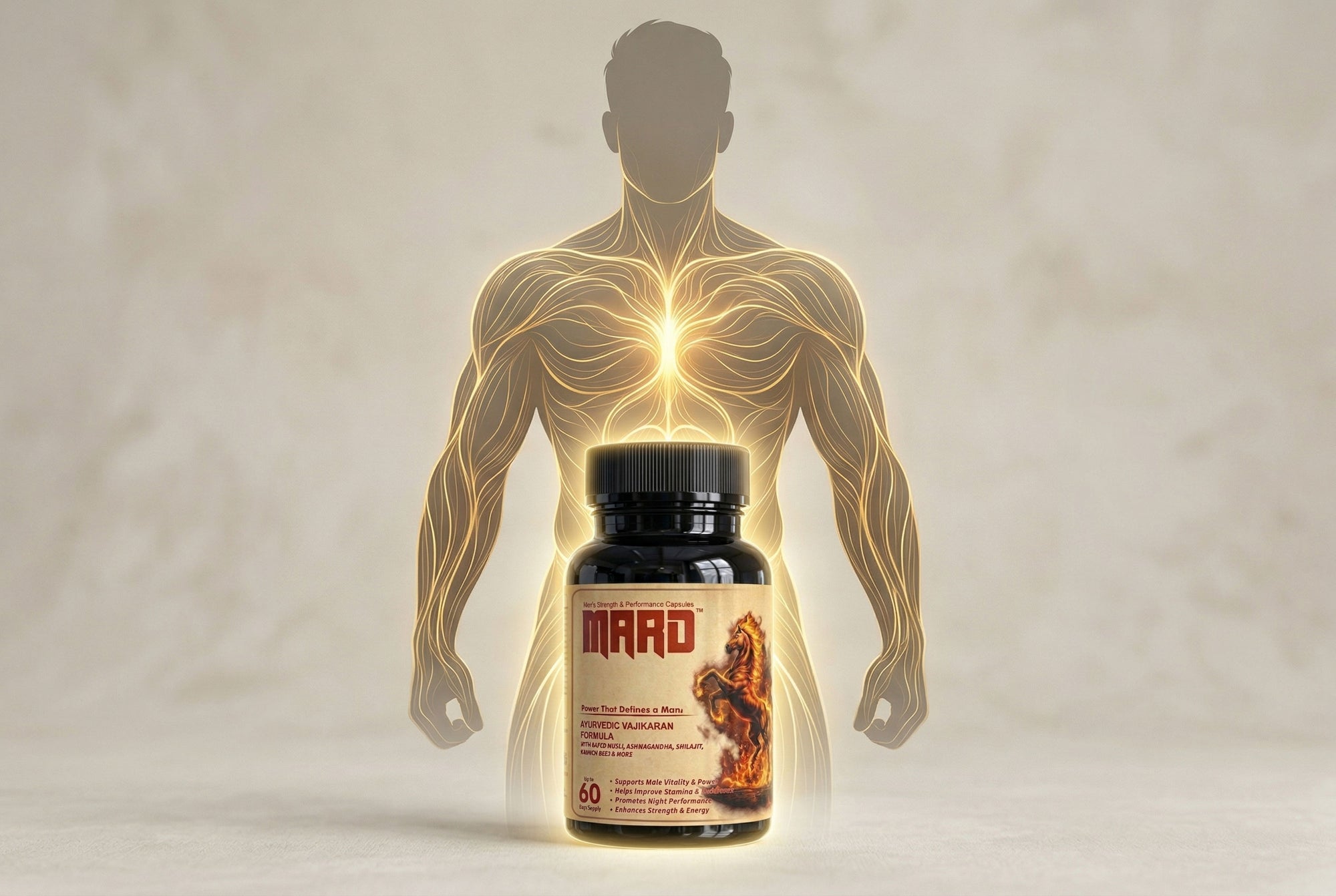 Supplement bottle with glowing