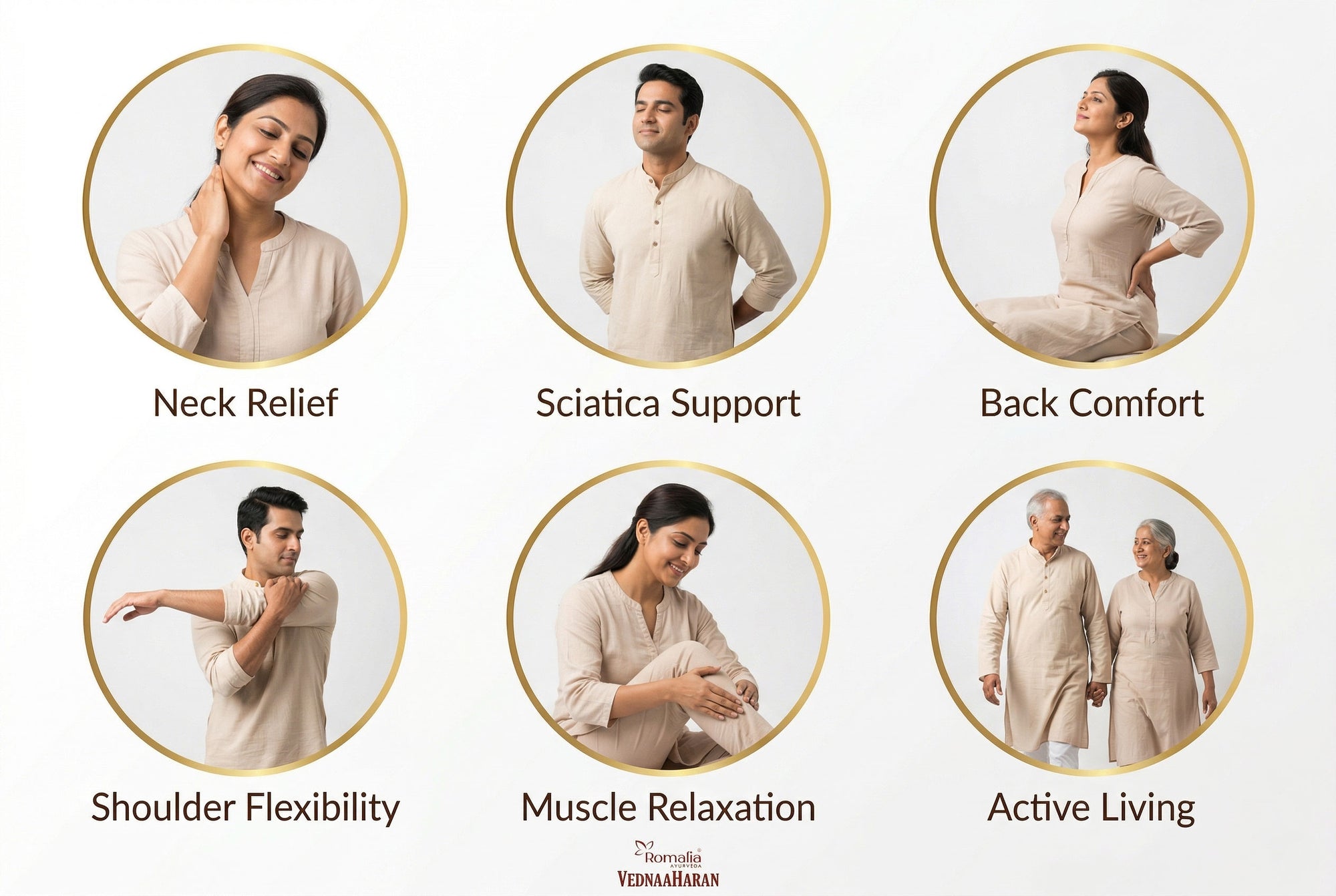 Illustrations of people experiencing various health benefits with text labels on a white background